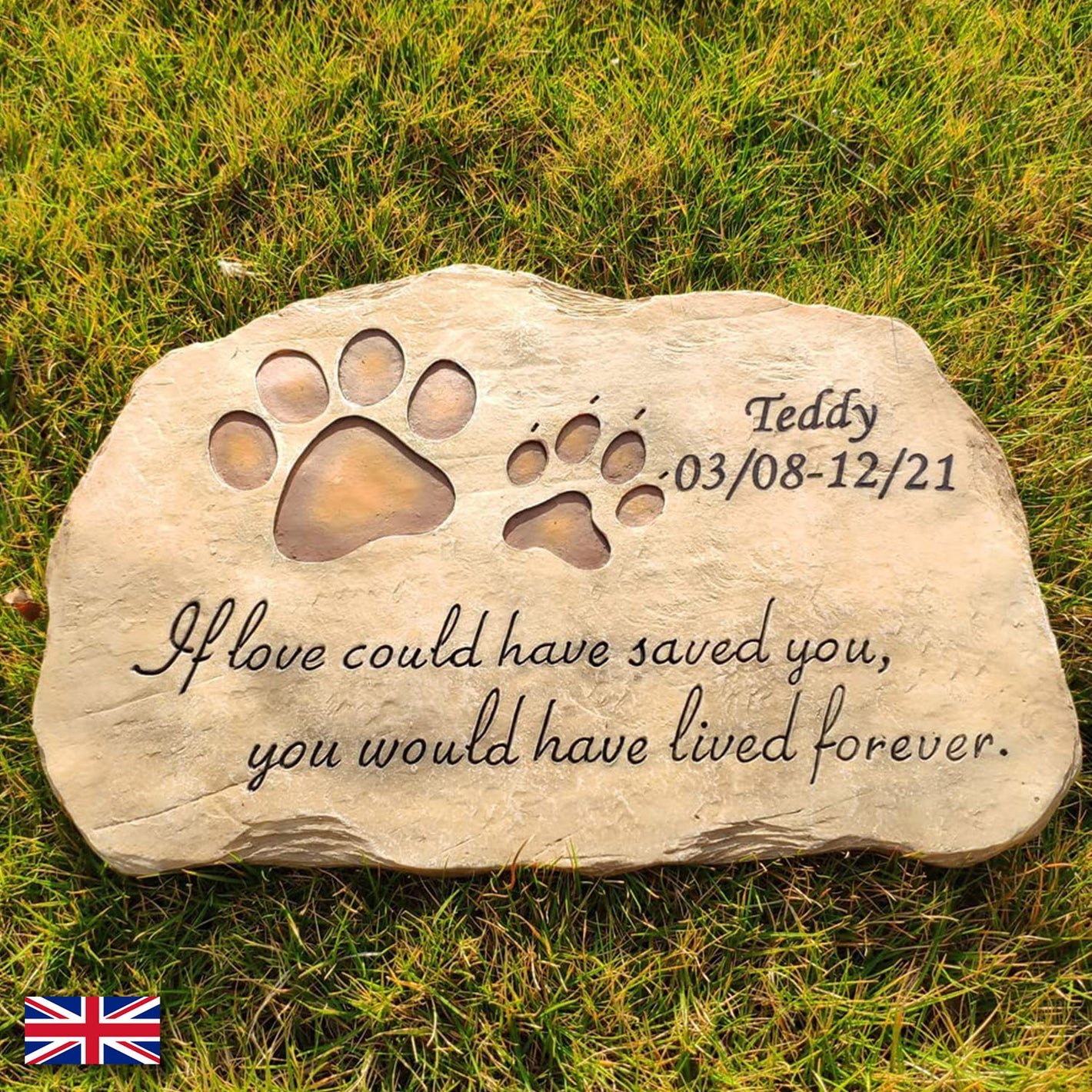 JHB Personalized Pet Dog Memorial Stones Garden Stones, Paw Prints Dog Pet Grave Markers Headstones for Garden Backyard Patio or Lawn, Perfect Pet Memorial Gifts Pet Loss Gifts 